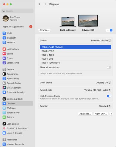 Samsung Odyssey G50D S27DG50 macOS Screenshot
