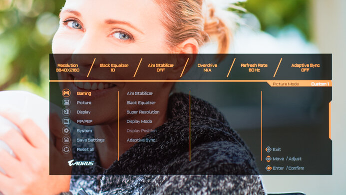 Gigabyte AORUS FO48U OLED OSD Picture