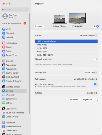 Corsair XENEON 27QHD240 macOS Screenshot