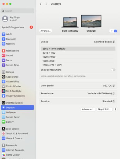Gigabyte GS27QC macOS Screenshot