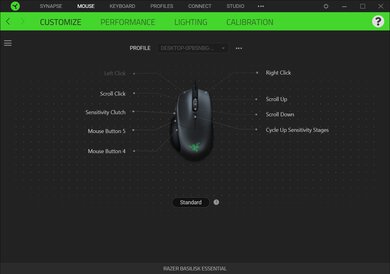 Razer Basilisk Essential Software settings screenshot