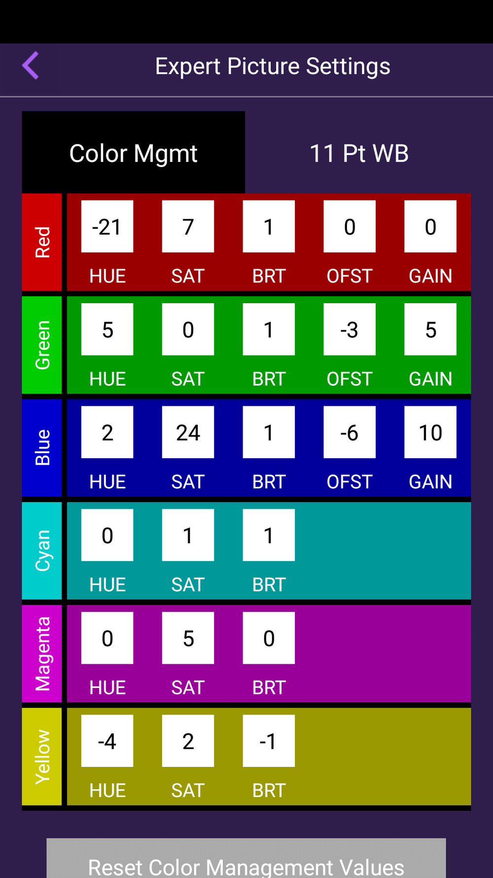 TCL US5800 Calibration Settings